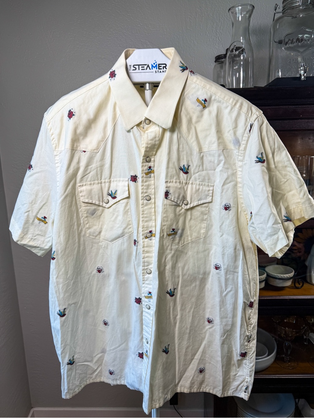 Proper Cloth Western Pearl Snap Shirt Embroidered Tattoo Print Cotton Size XL